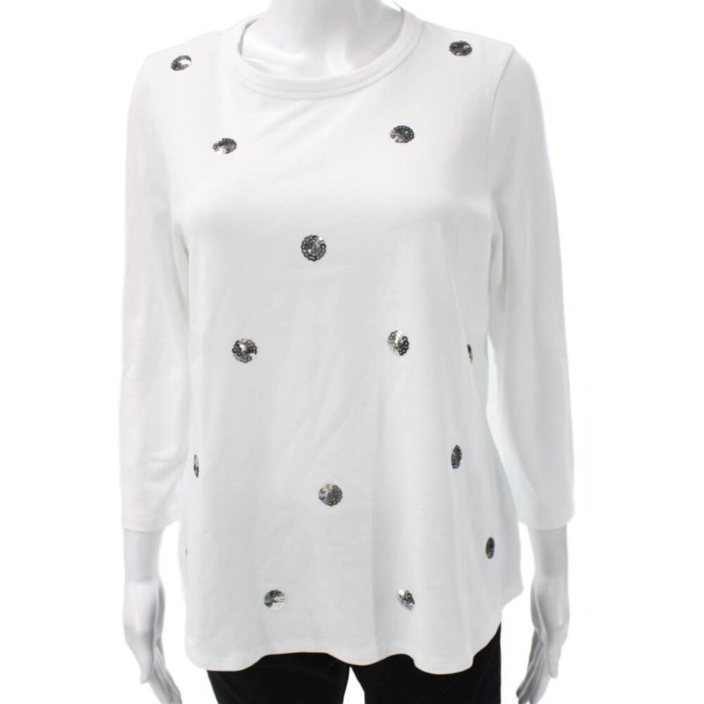 E.L.I Womens Basic Cotton Crew Neck 3/4 Sleeve T-Shirt White Size S